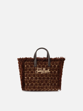 Braune Mini-Vanity-Bag aus Tweed mit Logostickerei 