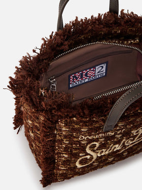 Braune Mini-Vanity-Bag aus Tweed mit Logostickerei 