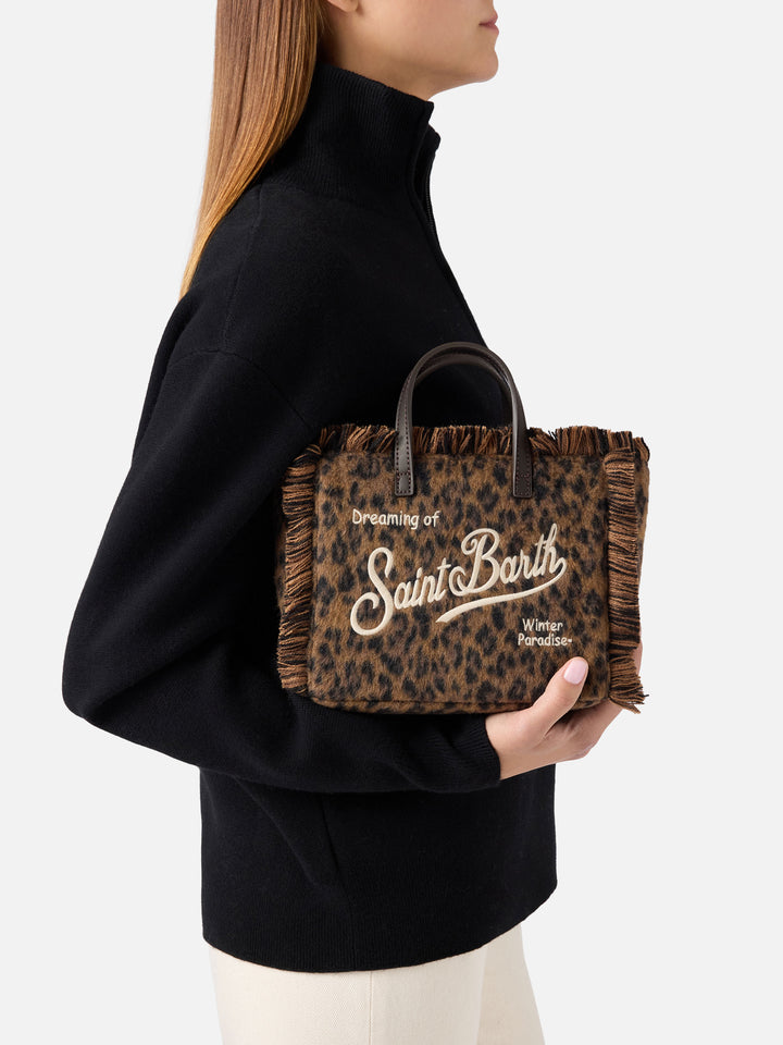 Mini Vanity felt bag with leopard print