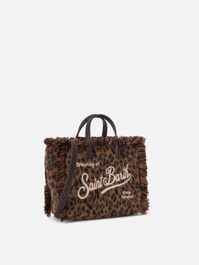 Mini Vanity felt bag with leopard print