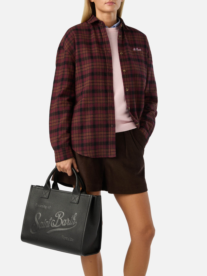 Borsa Large Vanity nera in pelle martellata con lettering logo