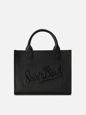 Grand vanity bag noir en cuir grainé avec lettrage logo 