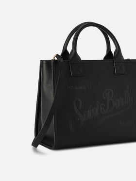 Grand vanity bag noir en cuir grainé avec lettrage logo 
