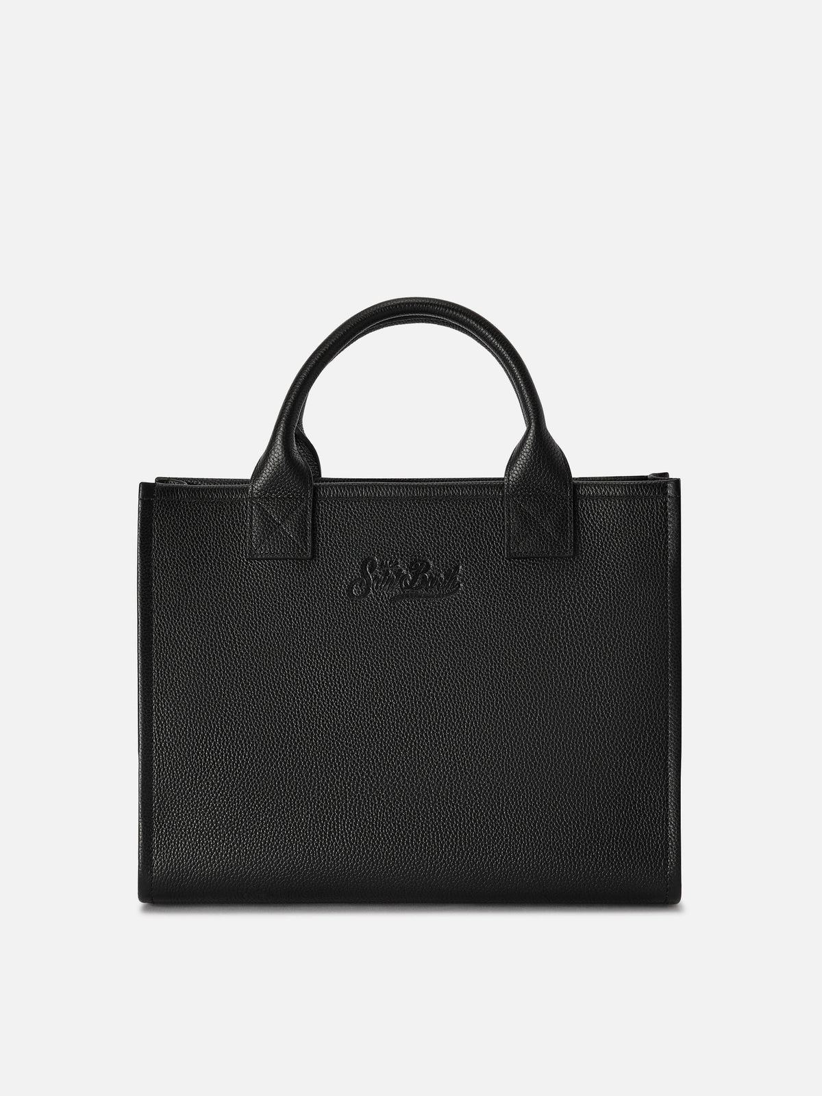 Grand vanity bag noir en cuir grainé avec lettrage logo 