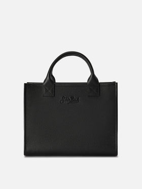 Grand vanity bag noir en cuir grainé avec lettrage logo 