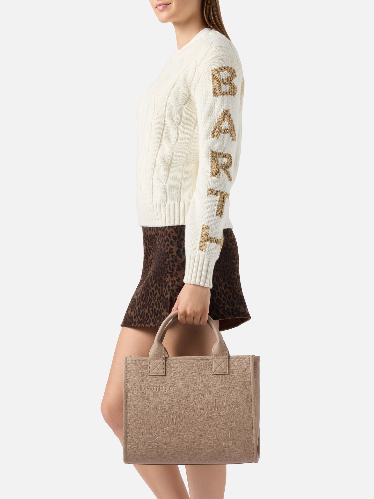 Vanity Bag grand sac porté épaule en cuir martelé noisette 