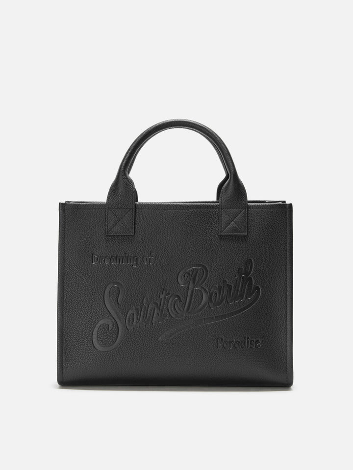 Vanity Bag Große Schultertasche aus schwarzem gehämmertem Leder