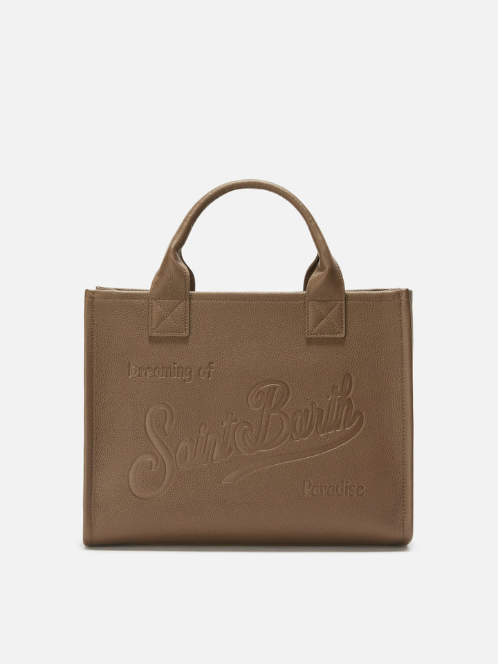 Große Vanity Bag Schultertasche aus braunem, gehämmertem Leder