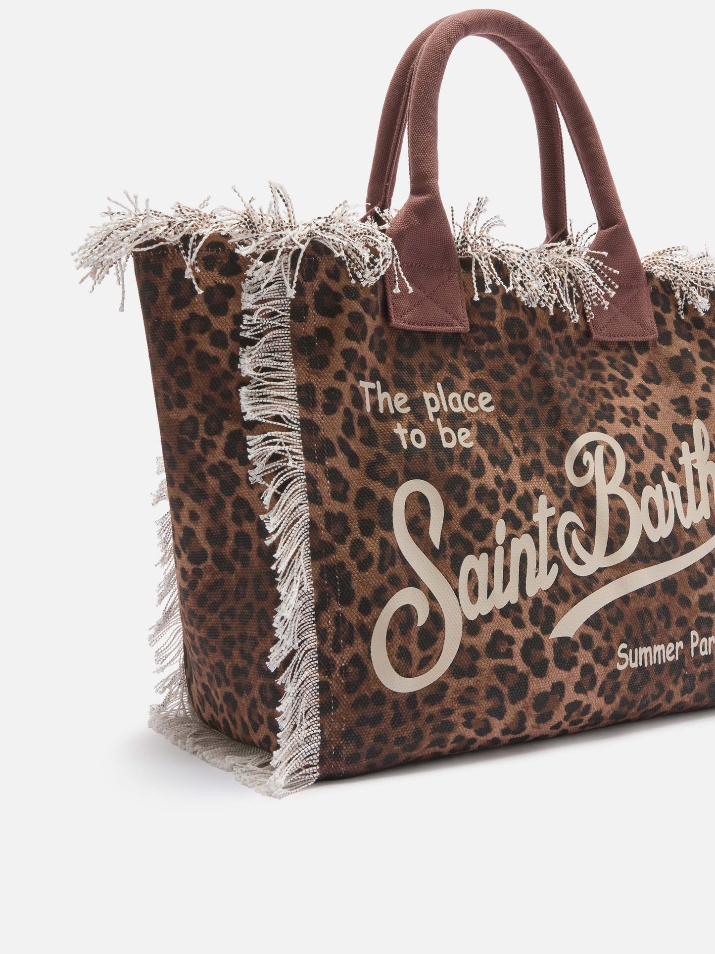 Neceser Vanity regular de lona con estampado de leopardo y flecos 