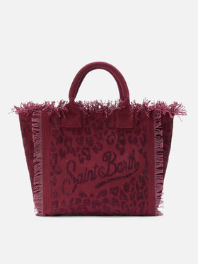 Regular Vanity canvas bag in leopard print with rhinestones