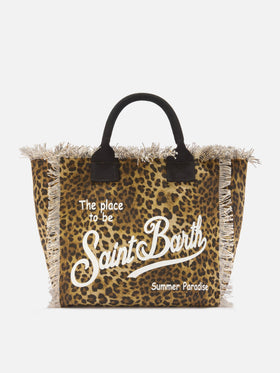 Sac Vanity regular en toile léopard avec détails à franges 