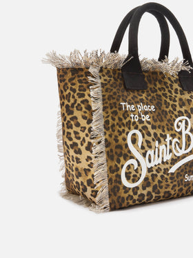 Sac Vanity regular en toile léopard avec détails à franges 