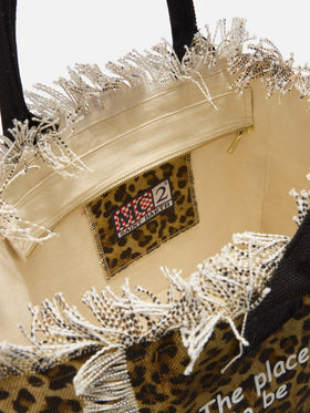 Sac Vanity regular en toile léopard avec détails à franges 