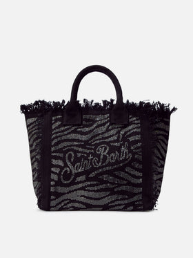 Regular Vanity canvas bag in animalier print with rhinestones