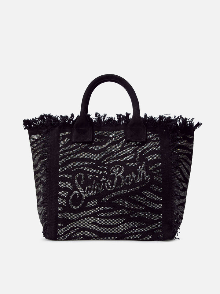 Regular Vanity canvas bag in animalier print with rhinestones