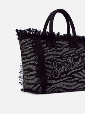 Regular Vanity canvas bag in animalier print with rhinestones