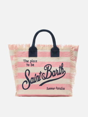 Sac Vanity classique en toile avec rayures horizontales roses 