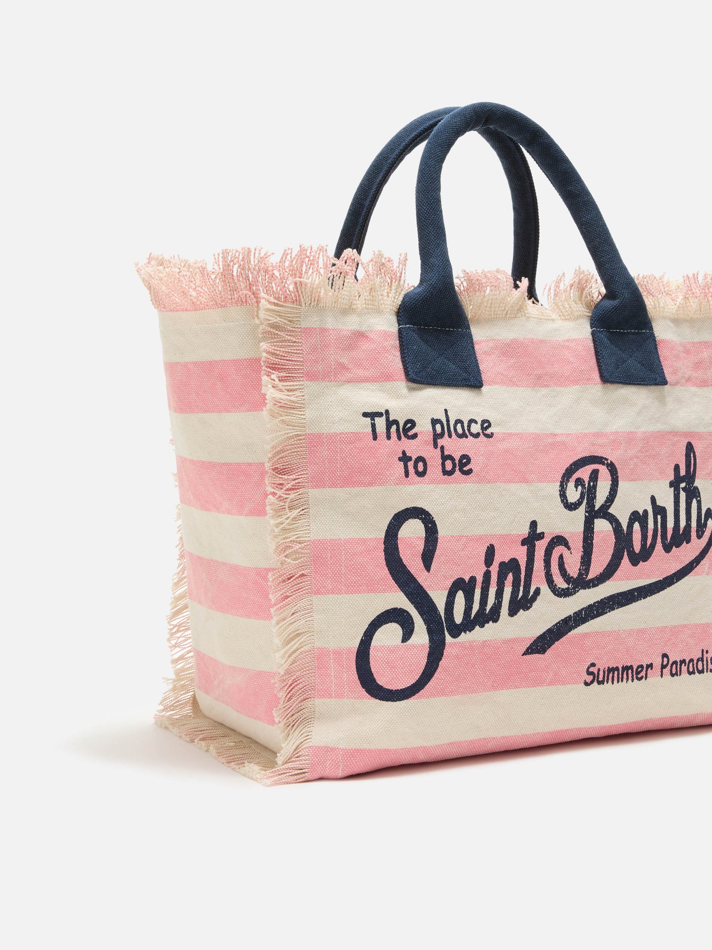 Sac Vanity classique en toile avec rayures horizontales roses 
