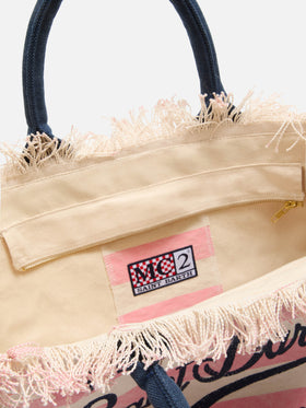 Sac Vanity classique en toile avec rayures horizontales roses 