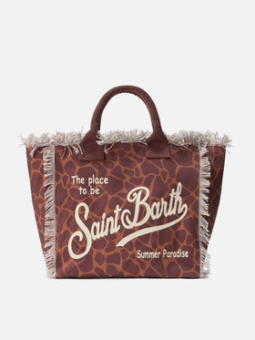 Bolso Vanity Regular de lona con estampado animal marrón 
