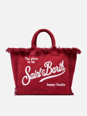 Burgundy cotton canvas Vanity tote bag