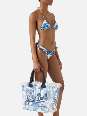 Regular Vanity canvas bag with blue toile de Jouy print