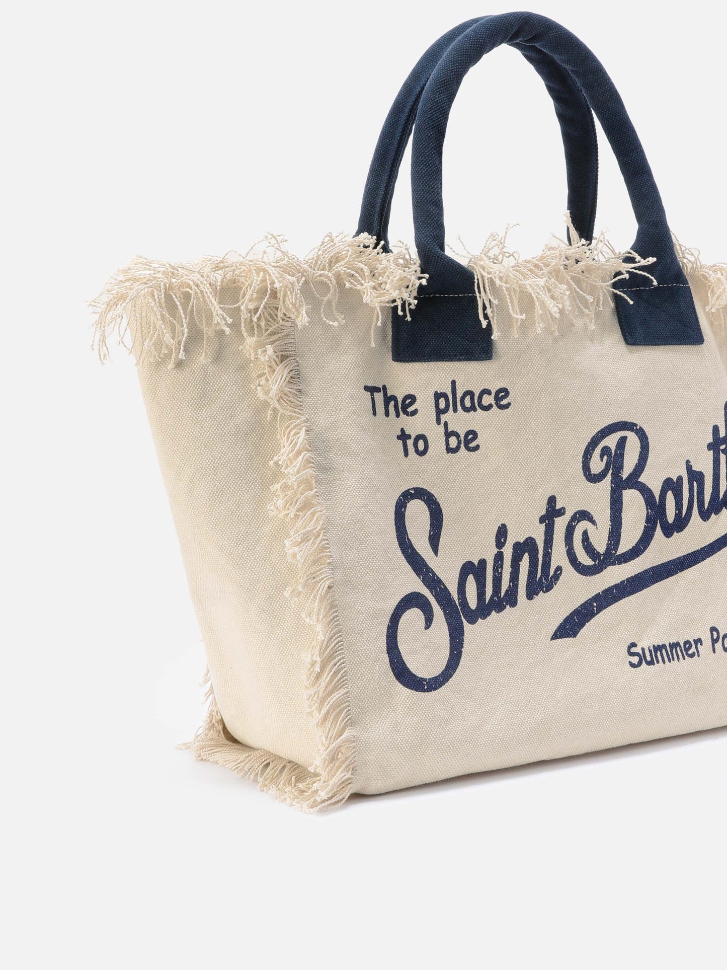 White canvas Vanity regular bag with fringes