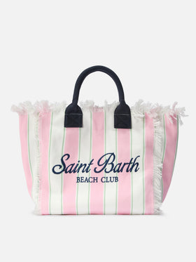 Pink canvas Vanity regular bag with vertical stripes