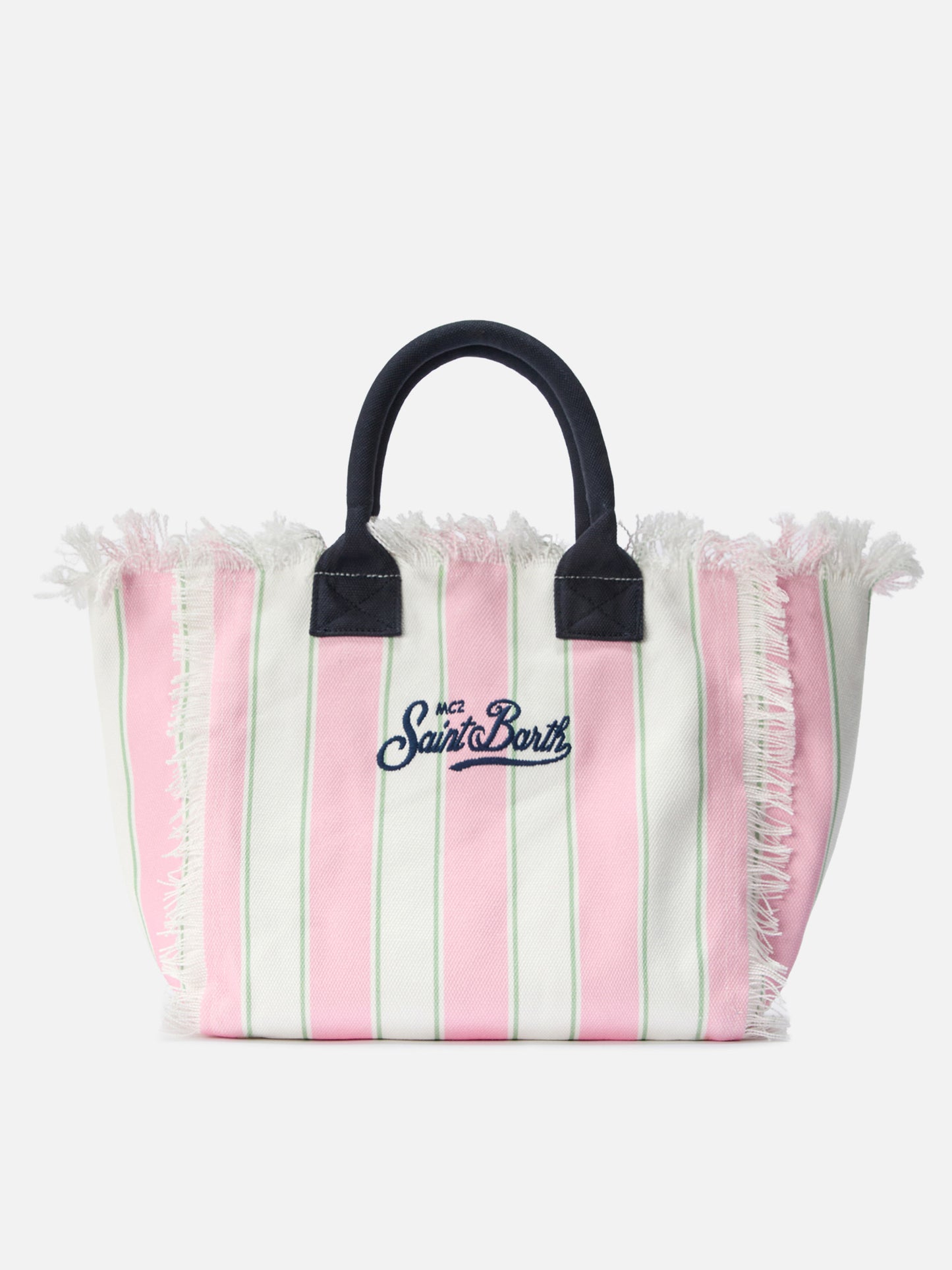 Pink canvas Vanity regular bag with vertical stripes