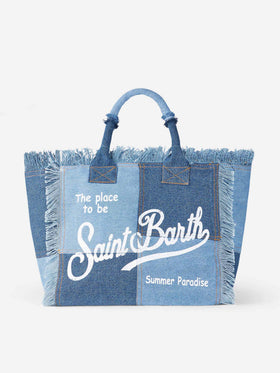 Denim patchwork cotton canvas Vanity tote bag