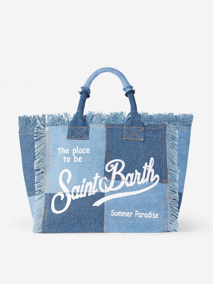 Denim patchwork cotton canvas Vanity tote bag