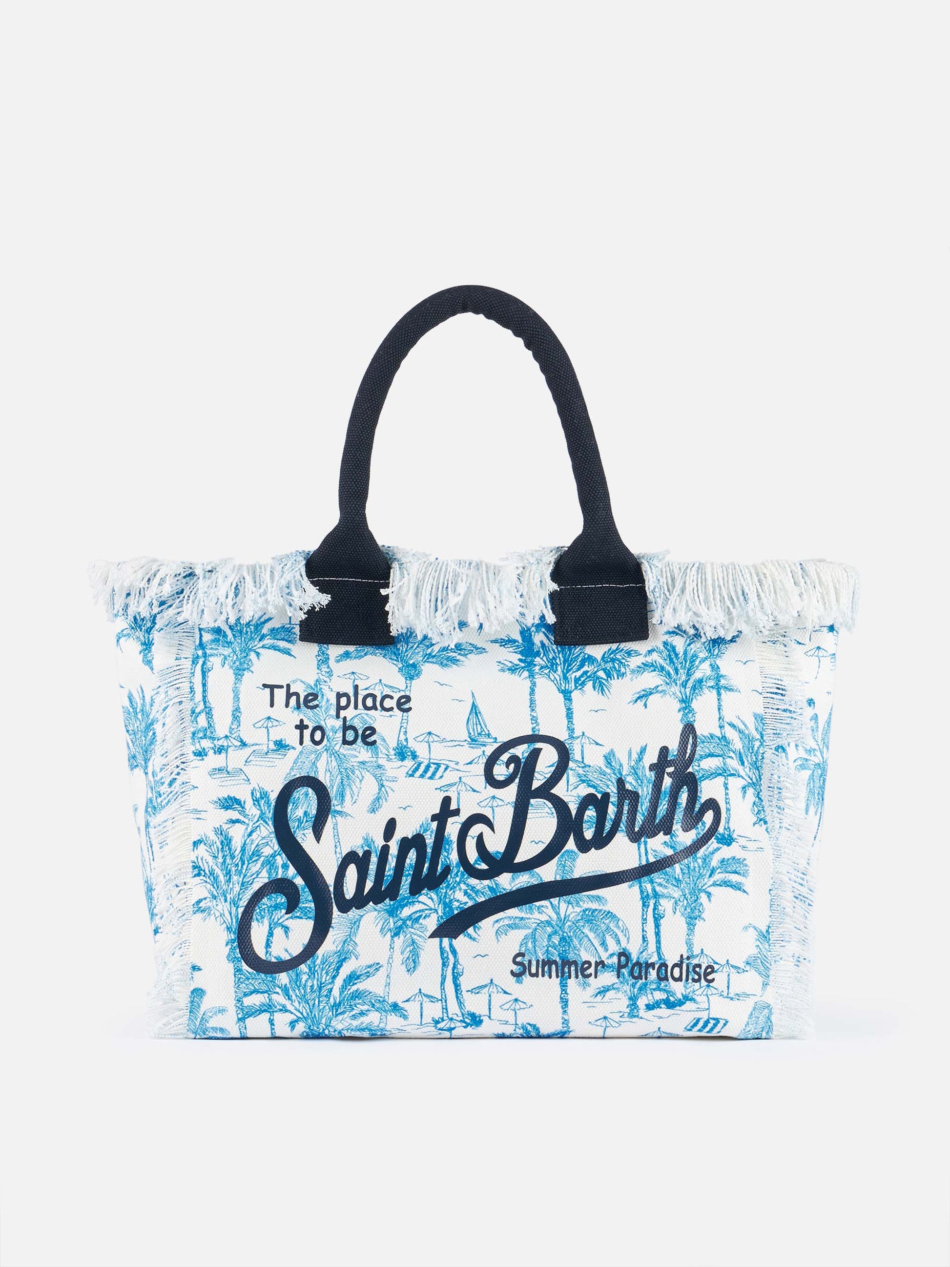 Bluette cotton canvas Vanity tote bag with toile de jouy print - MC2 Saint Barth