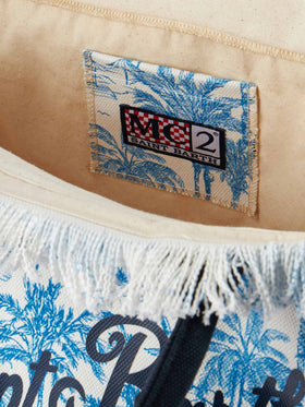 Bluette cotton canvas Vanity tote bag with toile de jouy print - MC2 Saint Barth