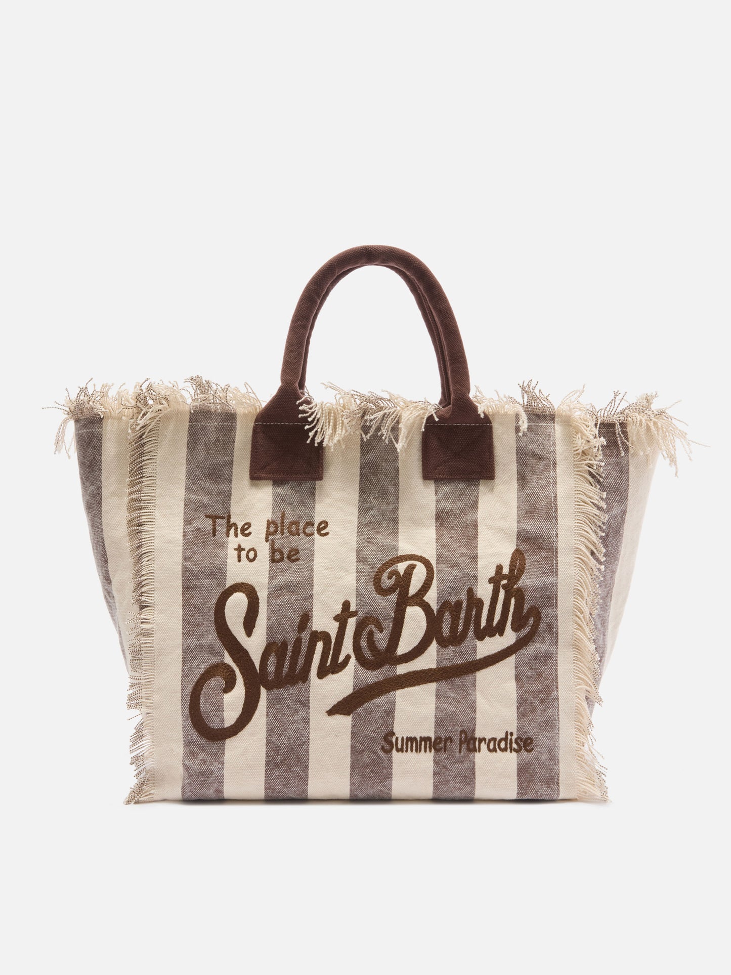 Borsa Vanity regular in canvas a righe verticali marrone