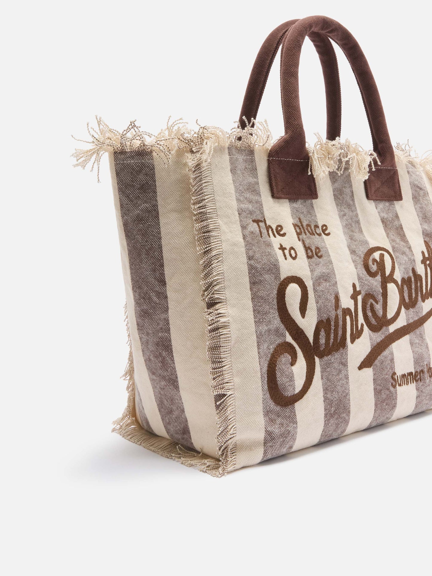 Borsa Vanity regular in canvas a righe verticali marrone