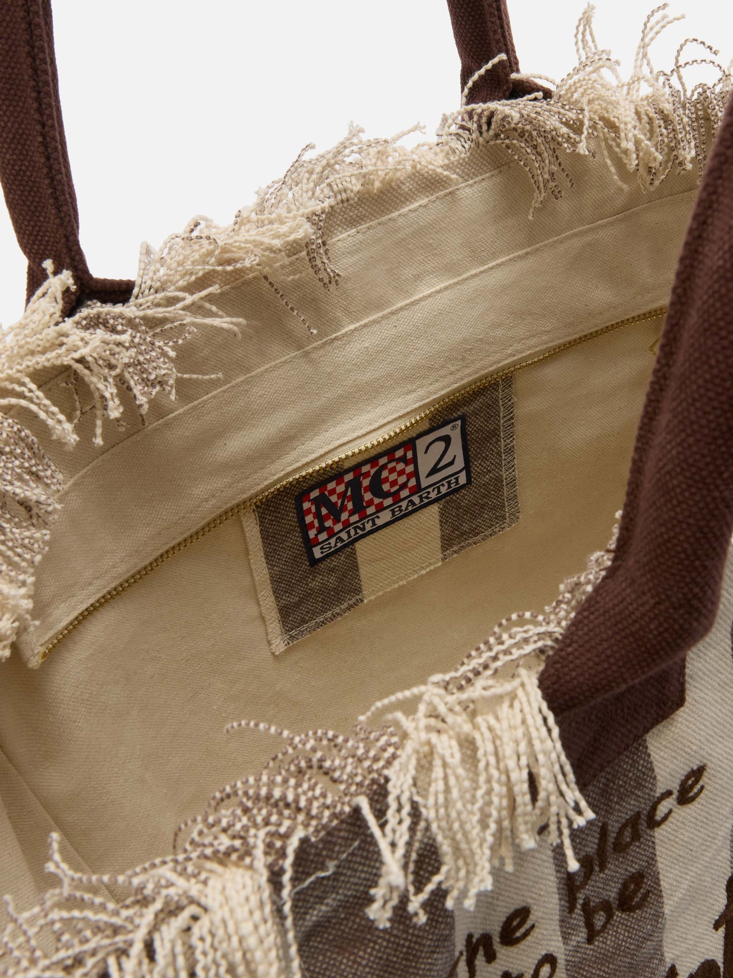 Borsa Vanity regular in canvas a righe verticali marrone