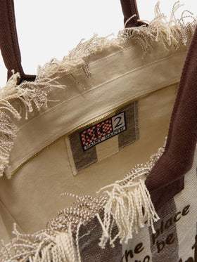 Borsa Vanity regular in canvas a righe verticali marrone