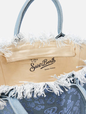 Blue Regular Vanity canvas bag in leopard print with rhinestones