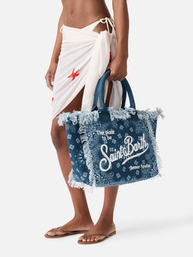 Bolso Vanity regular de lona azul claro con estampado bandana 