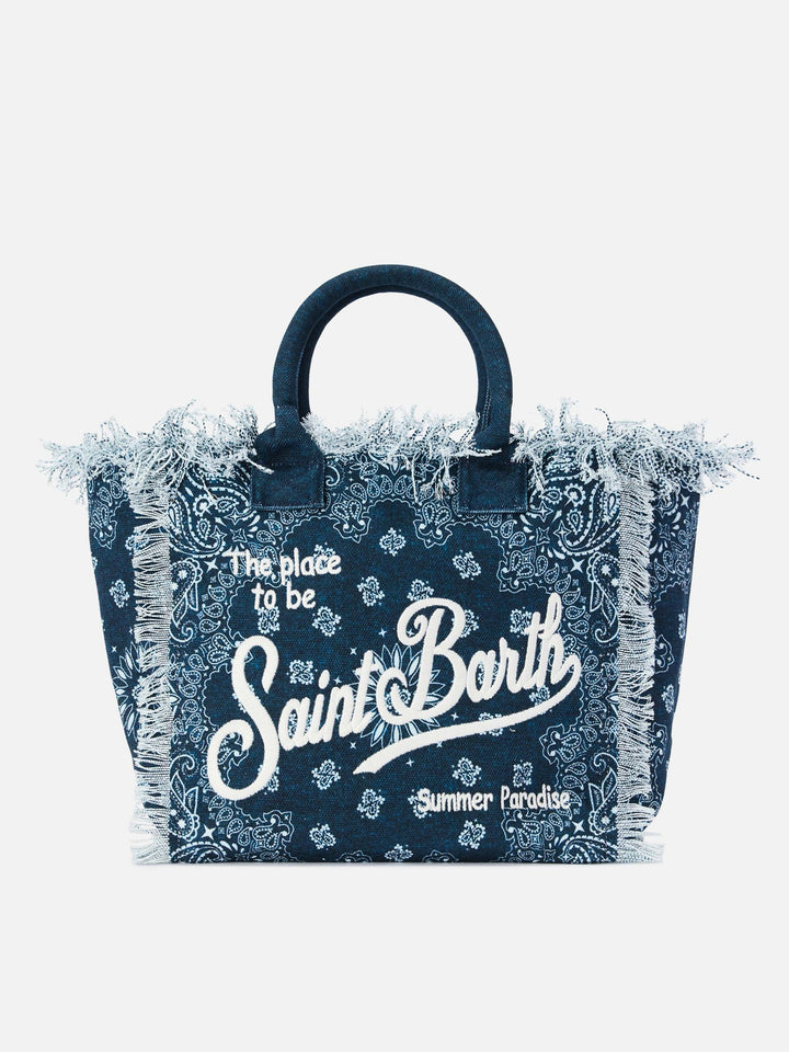 Bolso Vanity regular de lona azul claro con estampado bandana 