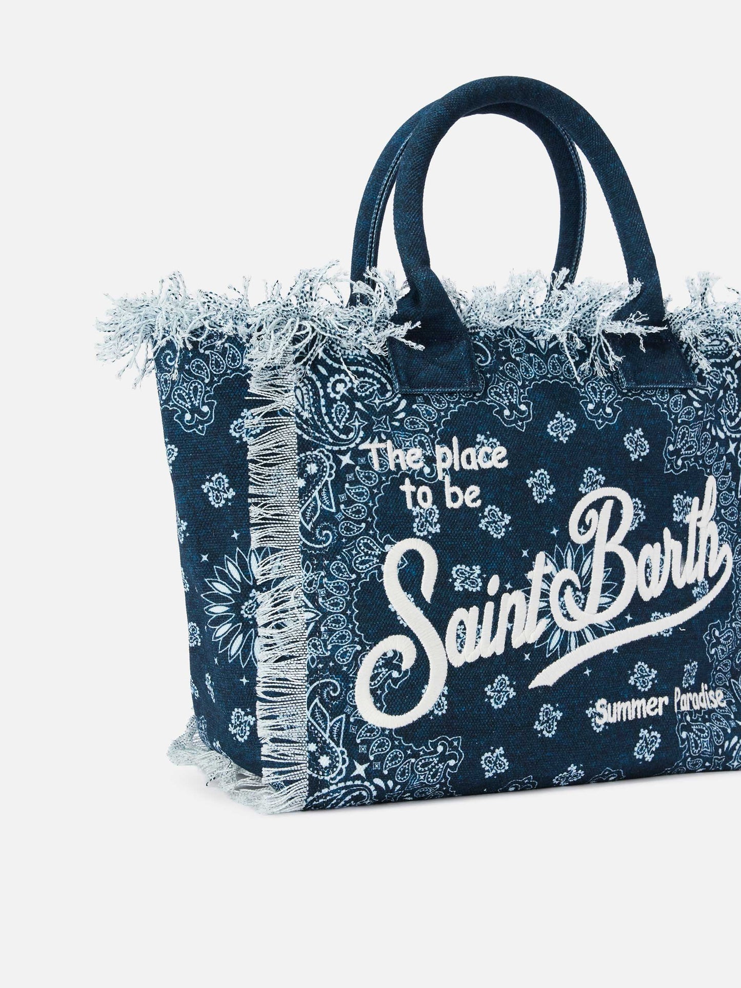 Bolso Vanity regular de lona azul claro con estampado bandana 
