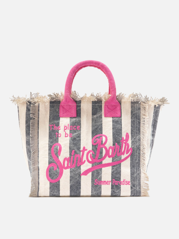 Regular Vanity canvas bag with blue vertical stripes
