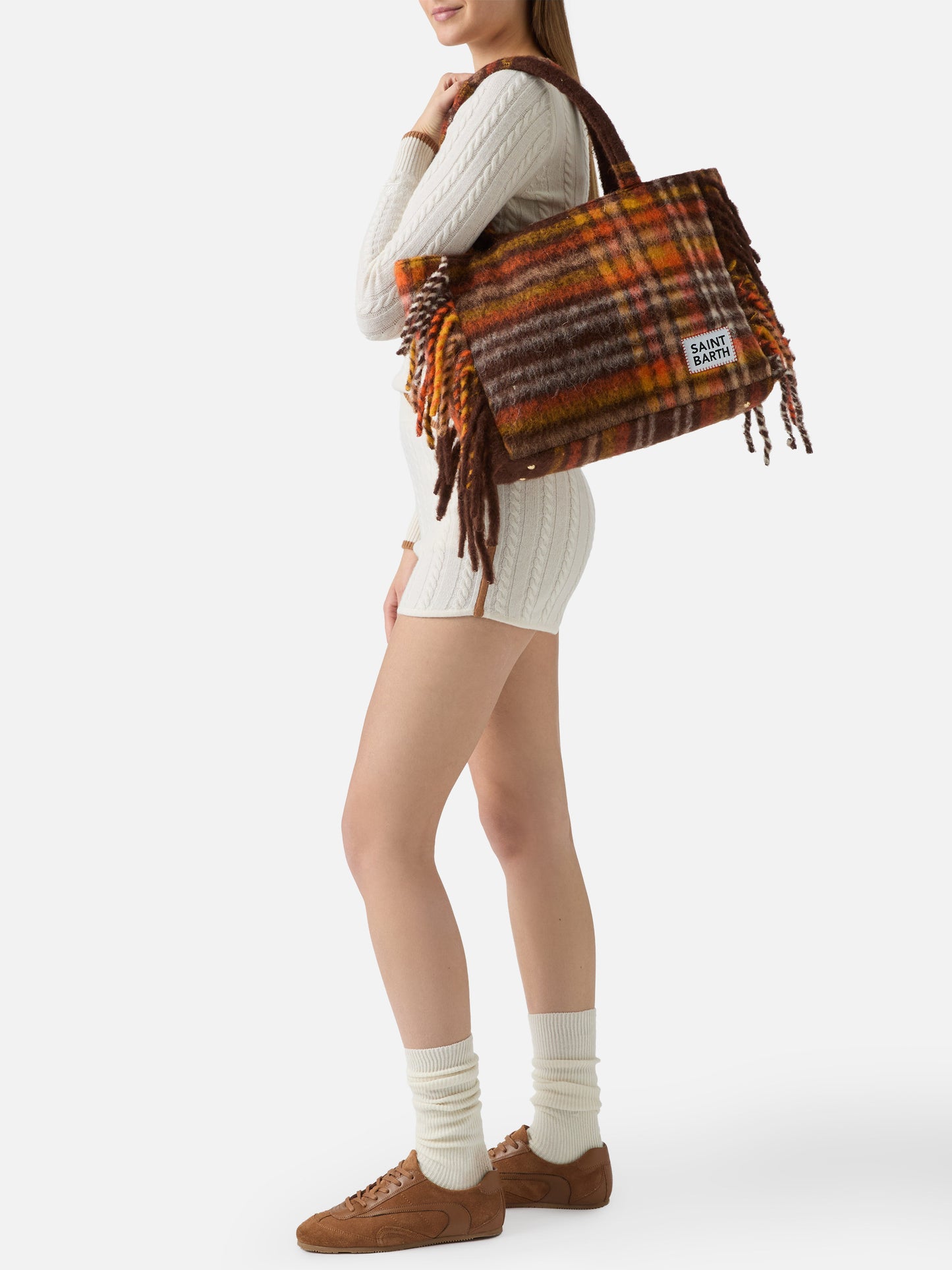 Schminkdecke, Schultertasche mit Karomuster