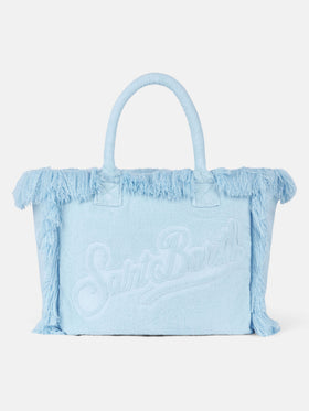 Hellblaue Einkaufstasche Vanity Terry mit geprägtem Logo