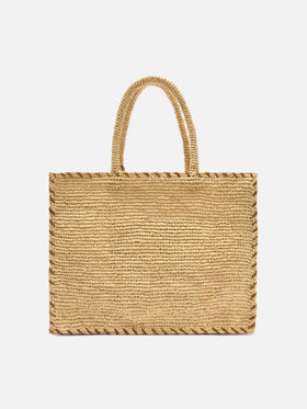 Borsa Vanity regular in raffia con dettagli marroni