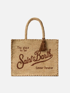 Borsa Vanity regular in raffia con dettagli marroni