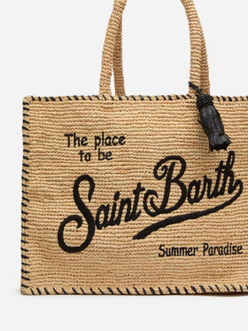 Natural beige Vanity Raffia shoulder bag with black trim - MC2 Saint Barth
