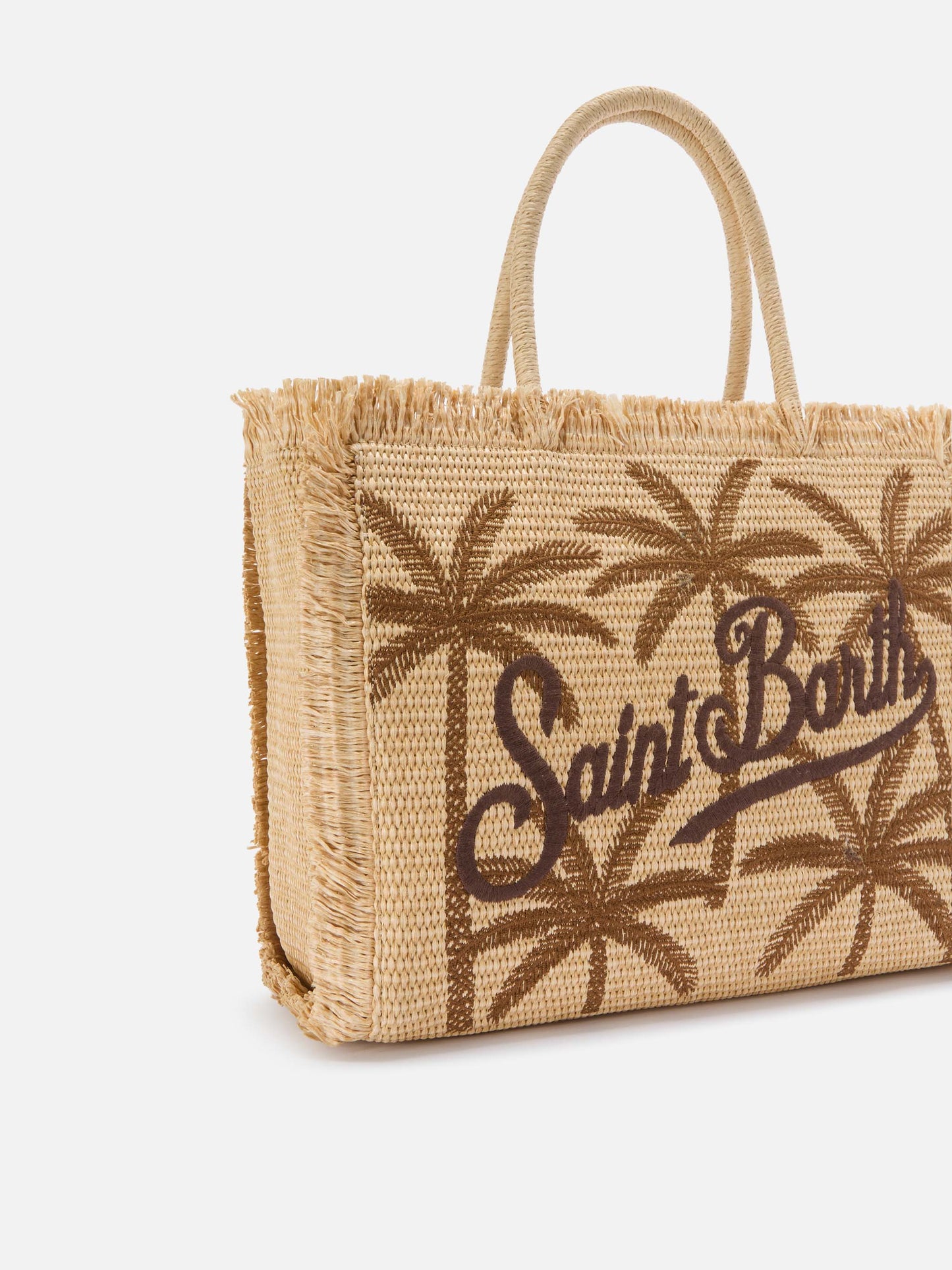 Sac Vanity Regular effet paille avec broderie palmier 