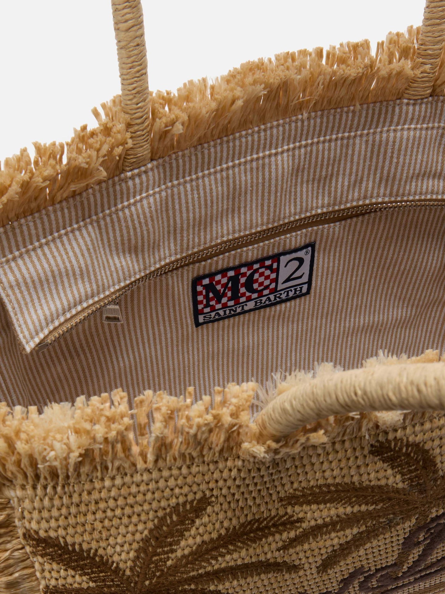 Sac Vanity Regular effet paille avec broderie palmier 
