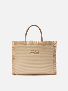 Borsa Vanity regular effetto paglia con logo ricamato
